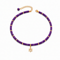 Noa Star of David Beaded Choker Necklace with amethyst beads and gold tone charm.