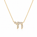 Gold tone Baguette Chai Necklace with baguette-cut stones on a white background.