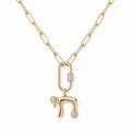 Gold tone Bubble Chai Lariat Necklace with pavé detailing on a white background.