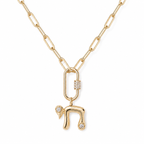 Gold tone Bubble Chai Lariat Necklace with pavé detailing on a white background.