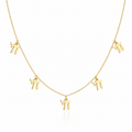 Gold tone “Chai on Life” Choker Necklace with five dangling Chai charms on a white background.