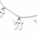 Close-up of the silver tone “Chai on Life” Choker Necklace with dangling Chai charms.