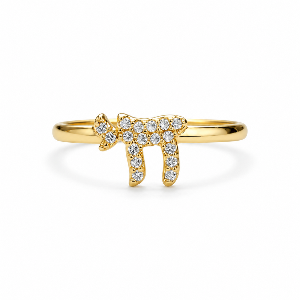 Chai Pavé Ring in gold tone with cubic zirconia stones