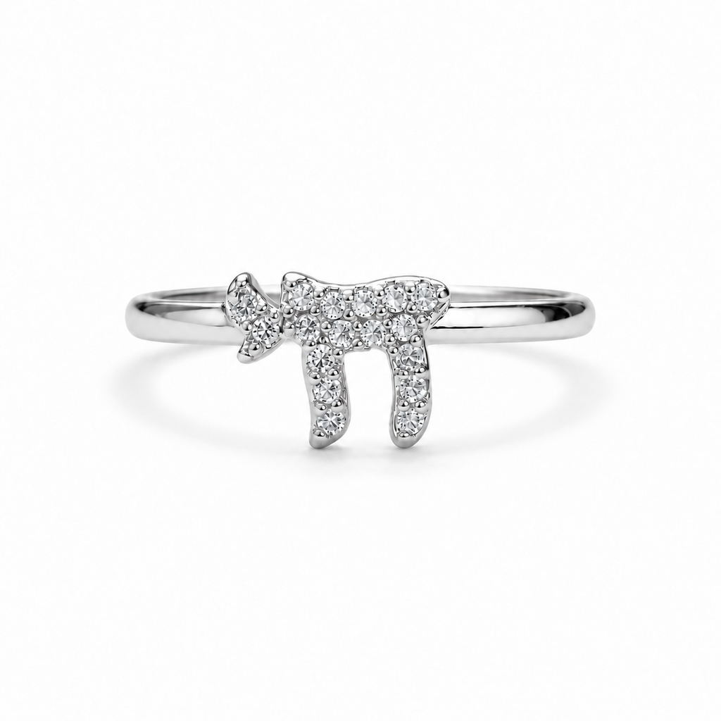 Chai Pavé Ring in silver tone with cubic zirconia stones