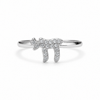 Chai Pavé Ring in silver tone with cubic zirconia stones