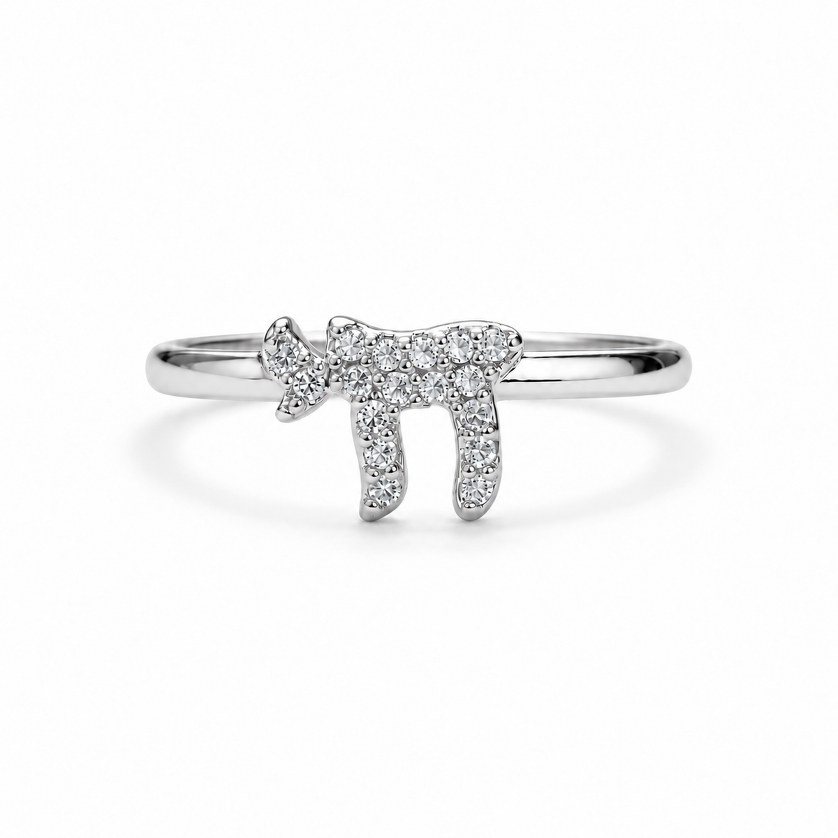 Chai Pavé Ring in silver tone with cubic zirconia stones