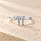 Silver tone Chai Pavé Ring on neutral stone surface