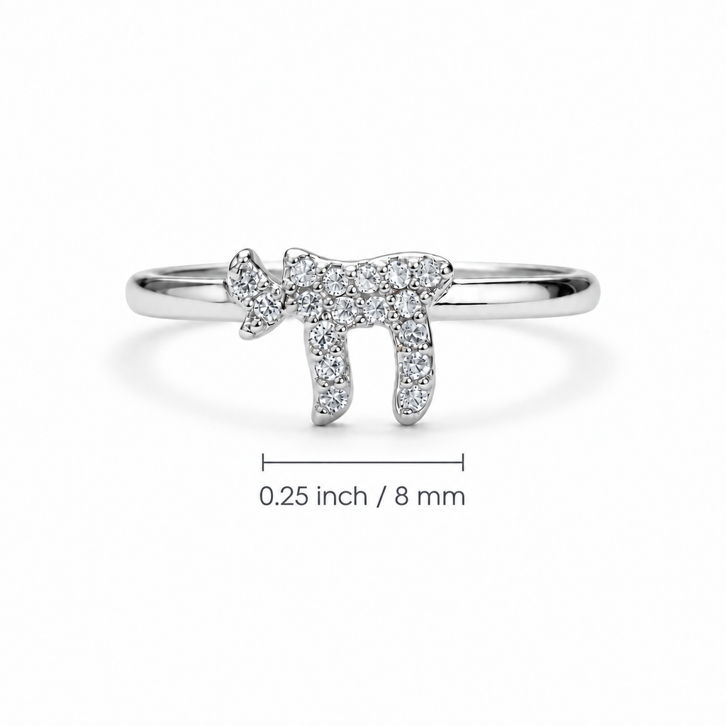 Silver tone Chai Pavé Ring showing size and proportions