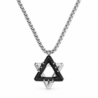 Ezra black Star of David necklace with silver-tone detailing and a silver-tone rolo chain on a white background.