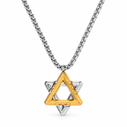 Ezra gold-tone Star of David necklace with silver-tone detailing and a silver-tone rolo chain on a white background.