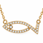 Close-up of the Haifa Fish Necklace gold tone fish pendant with pavé-set cubic zirconia.