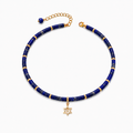 Noa Star of David Beaded Choker Necklace with lapis beads and gold tone charm.