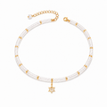 Noa Star of David Beaded Choker Necklace with white quartz beads and gold tone charm.
