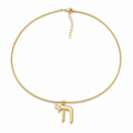 Gold tone Outline Pavé Chai choker with pavé-set pendant on a white background.