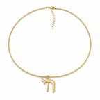 Gold tone Outline Pavé Chai choker with pavé-set pendant on a white background.