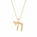 Gold tone Outline Pavé Chai Necklace with pavé-set stones on a white background.