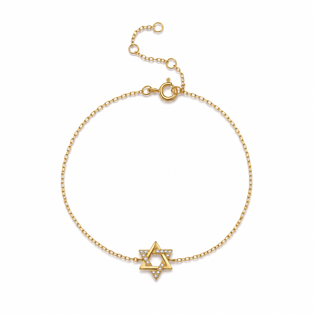 Gold tone Petite Magen David Bracelet featuring a 9.5 mm Star of David charm on a white background.