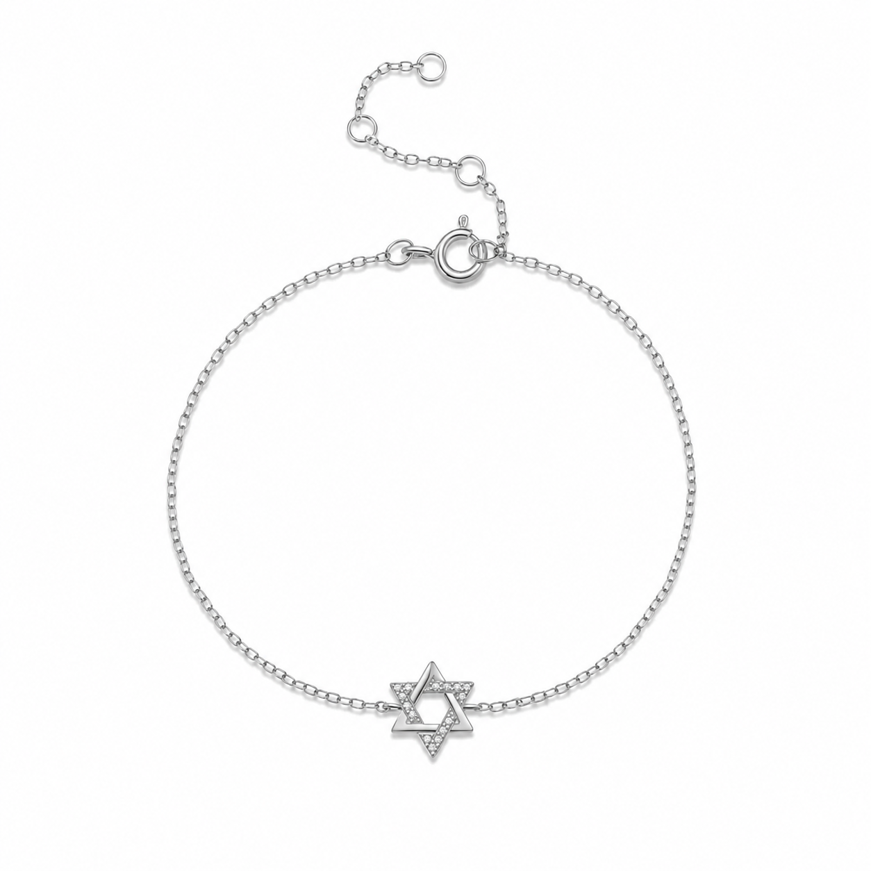 Silver tone Petite Magen David Bracelet featuring a 9.5 mm Star of David charm on a white background.