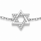 Close-up of the silver tone 9.5 mm Star of David charm on the Petite Magen David Bracelet.