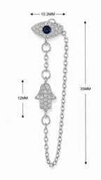 Silver Tone Protection Drop Chain Earrings shown with dimensions for length and width.