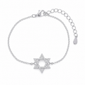 Silver Tone Star of David Bracelet featuring a pavé-set cubic zirconia Star of David charm on an adjustable cable link chain.