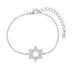 Silver Tone Star of David Bracelet featuring a pavé-set cubic zirconia Star of David charm on an adjustable cable link chain.