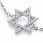 Close-up of the pavé-set cubic zirconia Star of David charm on the Silver Tone Star of David Bracelet.