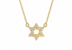 Gold tone Star of David CZ Necklace with cubic zirconia stones on a white background.