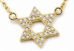 Close-up of the gold tone Star of David pendant with cubic zirconia stones.