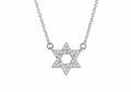 Silver tone Star of David CZ Necklace with cubic zirconia stones on a white background.