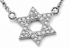 Close-up of the silver tone Star of David pendant with cubic zirconia stones.